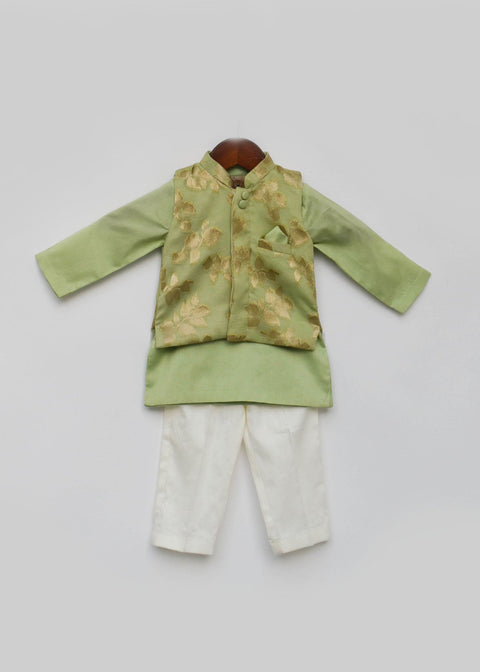 Pre-Order: Green Chanderi Brocade Jacket with Kurta and Pant