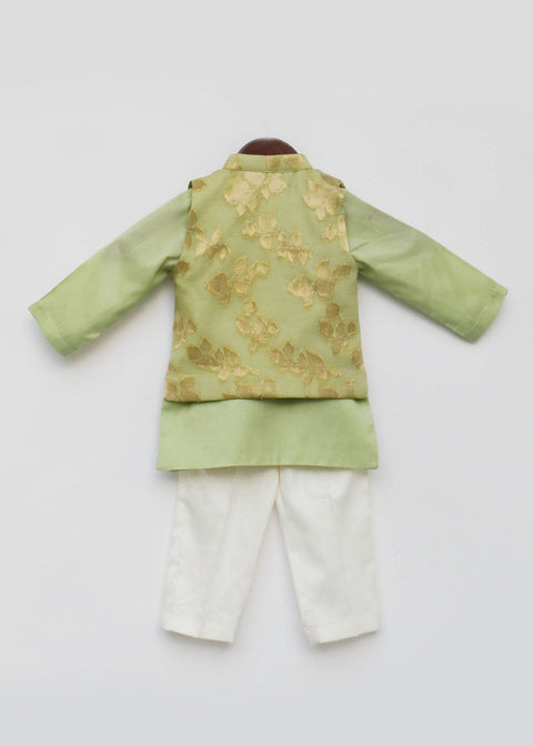 Pre-Order: Green Chanderi Brocade Jacket with Kurta and Pant