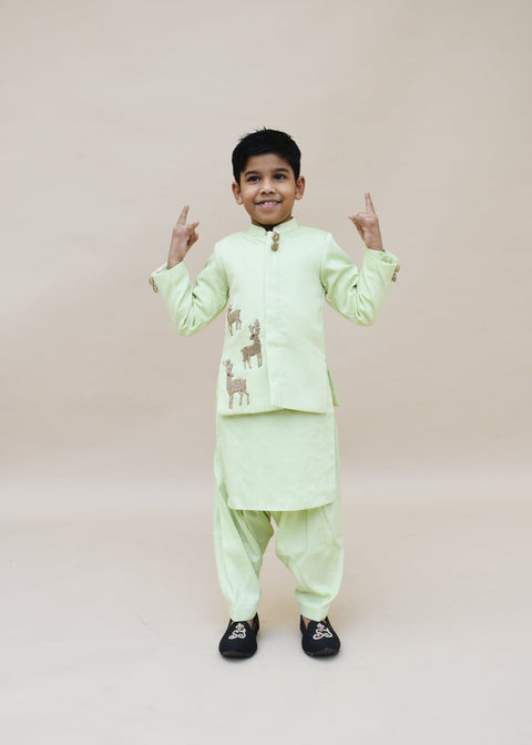 Pre-Order: Green Jacket with Kurta and Salwar