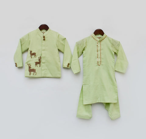 Pre-Order: Green Jacket with Kurta and Salwar