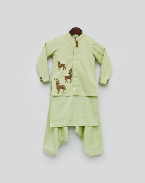 Pre-Order: Green Jacket with Kurta and Salwar