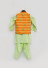 Pre-Order: Green Kurta Pant with Orange Stripe Print Jacket