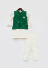 Pre-Order: Green Mirror Embroidery Jacket with Cotton Silk Kurta and Pant