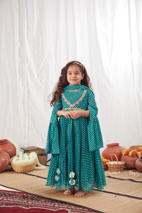 Pre-Order: Turquoise Leheriya Angrakha