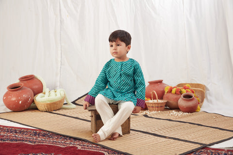 Pre-Order: Turquoise Leheriya Kurta with Pants