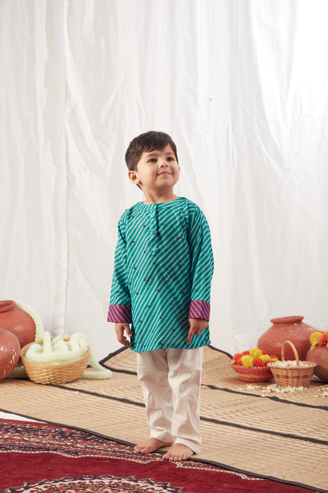 Pre-Order: Turquoise Leheriya Kurta with Pants