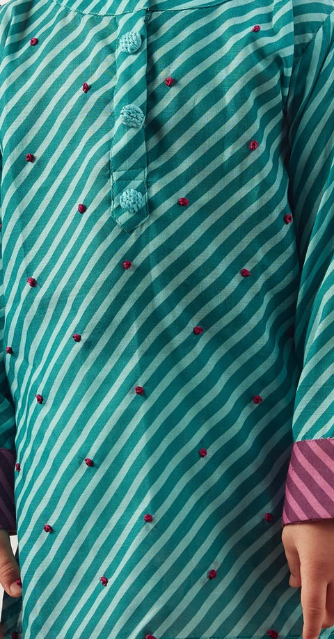 Pre-Order: Turquoise Leheriya Kurta with Pants