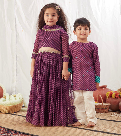 Pre-Order: Purple Leheriya Kurta with Pant