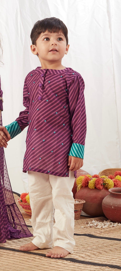 Pre-Order: Purple Leheriya Kurta with Pant