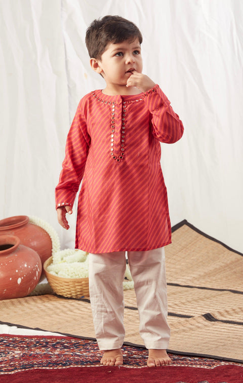 Pre-Order: Red Leheriya Kurta with Pant