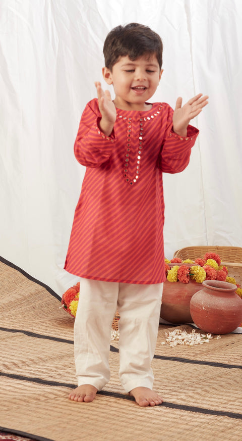 Pre-Order: Red Leheriya Kurta with Pant