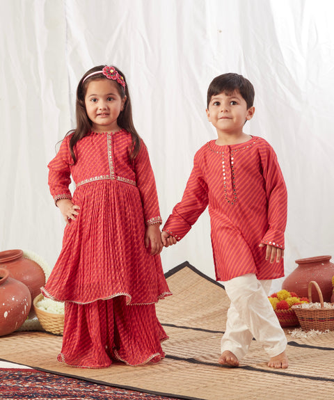 Pre-Order: Red Leheriya Kurta with Pant
