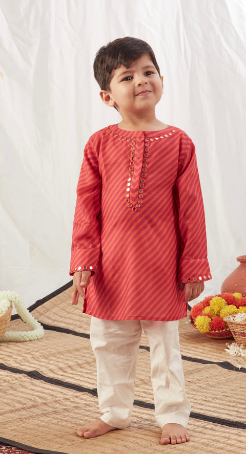 Pre-Order: Red Leheriya Kurta with Pant