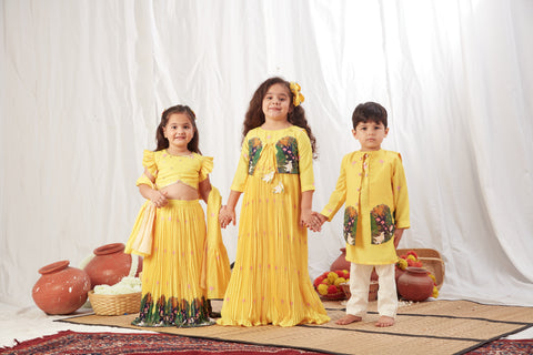 Pre-Order: Yellow Pichwai Kurta Bandi Set with Pajama