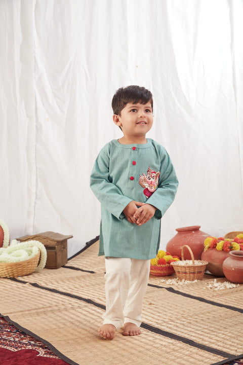 Pre-Order: Ganpati Kurta Blue with Pants