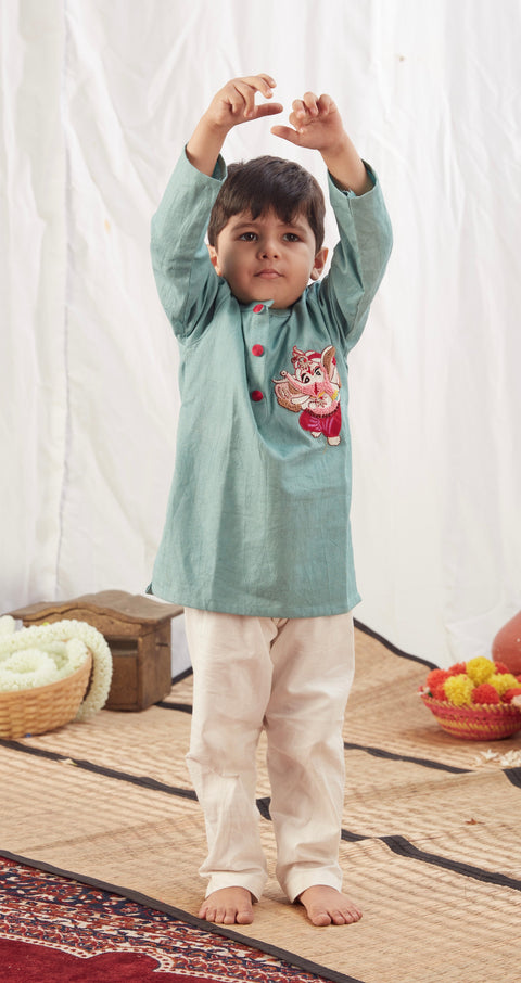 Pre-Order: Ganpati Kurta Blue with Pants