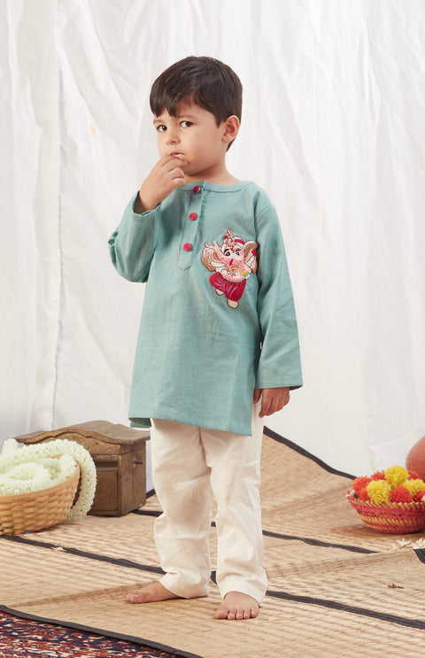 Pre-Order: Ganpati Kurta Blue with Pants