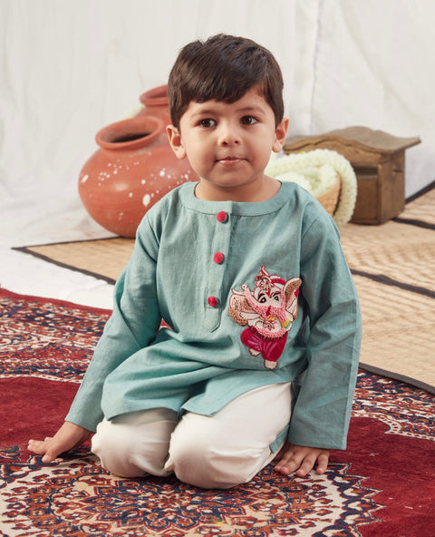 Pre-Order: Ganpati Kurta Blue with Pants
