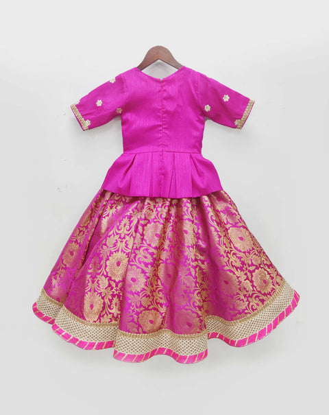 Pre-Order: Hot Pink Peplum with Brocade Lehenga