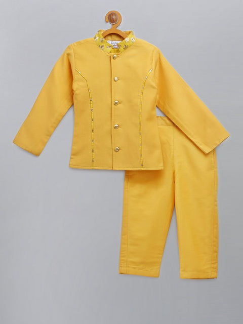 Pre-Order: Mustard Yellow Silk Bandhgala set