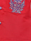 Pre-Order: Red Embroidered silk Bandhgala set