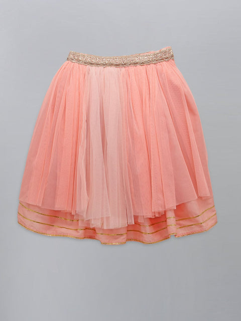 Pre-Order: Peach frilly top with Double layered net Lehenga