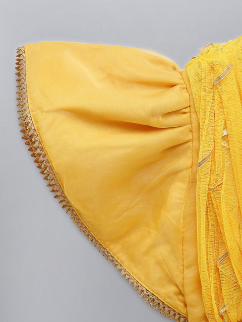 Pre-Order: Mustard Blouse with attached net Dupatta and double layered lehenga