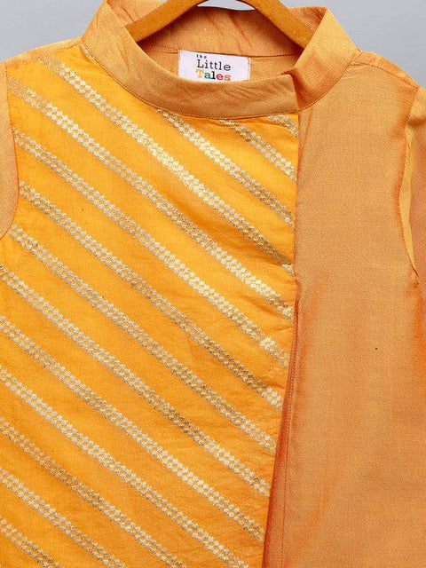 Pre-Order: Orange Asymmetric zari attached Kurta Pajama set