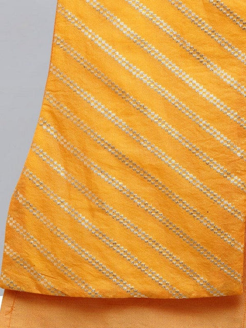 Pre-Order: Orange Asymmetric zari attached Kurta Pajama set