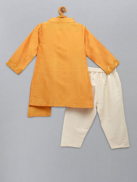 Pre-Order: Orange Asymmetric zari attached Kurta Pajama set