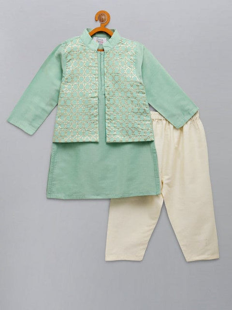 Pre-Order: Pastel Green Kurta with Attached Jacket and Pyjama