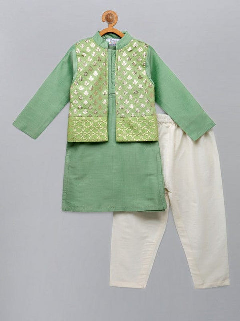 Pre-Order: Pastel Green kurta with Attached Jacket and Pyjama
