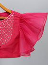Pre-Order: Fuschia Pink ruffled Blouse with Cotton Zari Lehenga