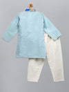 Pre-Order: Pastel Blue Kurta with Printed jacket attached Kurta Pyjama