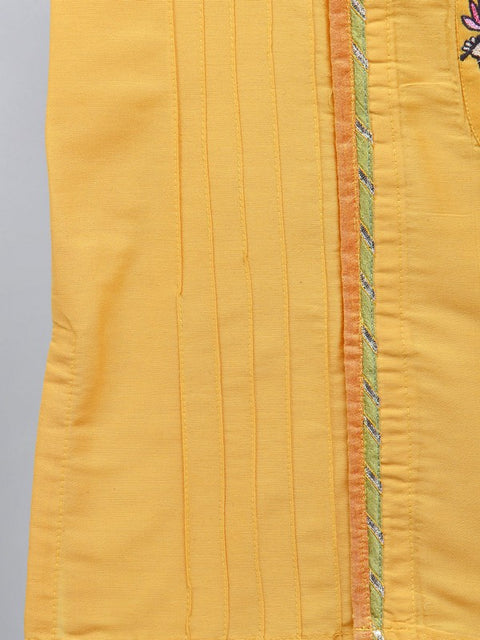 Pre-Order: Mustard Ganpati Embroidered Kurta Dhoti  Set