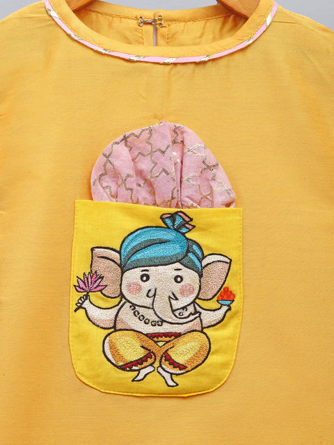 Pre-Order: Ganpati Embroidered assymetric Kurta Dhoti