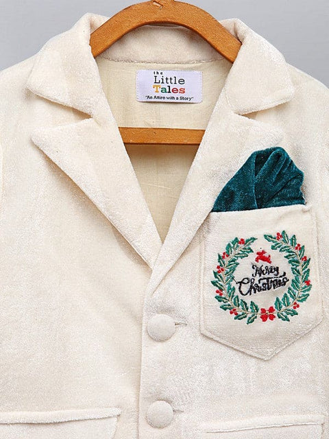 Pre-Order: Off white Merry Christmas Embroidered Velvet Blazer