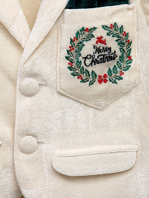 Pre-Order: Off white Merry Christmas Embroidered Velvet Blazer