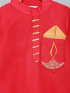 Pre-Order: Red Fire Lamp embroidred Kurta with Beige Pyjama