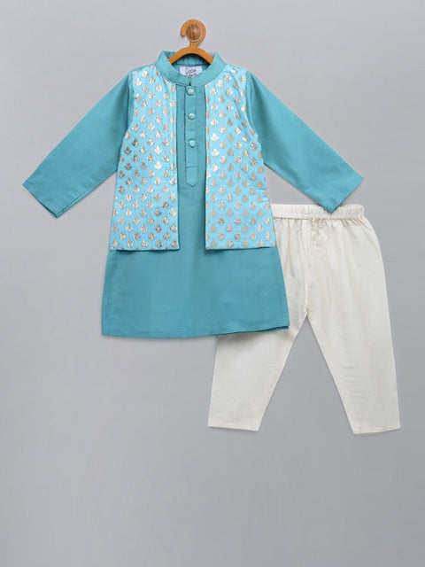 Pre-Order: Blue  kurta with Attached Jacket and Pyjama