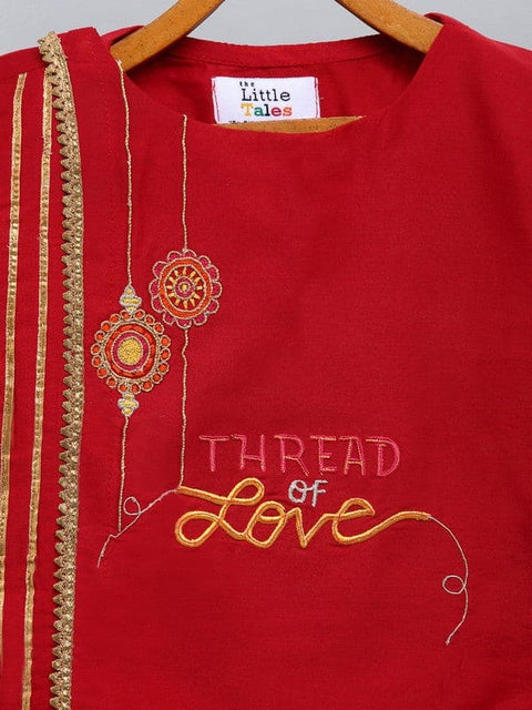 Pre-Order: Sibling Love Red Embroidered kurta with Beige  Pyjama