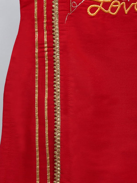Pre-Order: Sibling Love Red Embroidered kurta with Beige  Pyjama