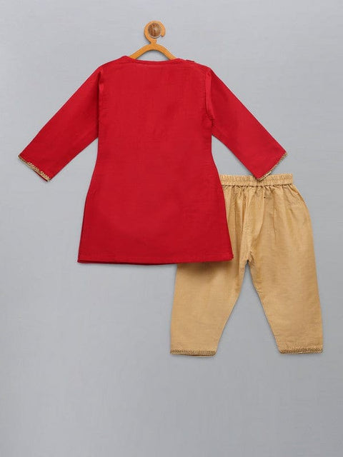Pre-Order: Sibling Love Red Embroidered kurta with Beige  Pyjama