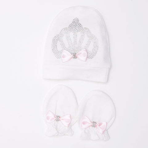 Pre-Order:  White Rhinestone Sleepsuit with Pink Bow