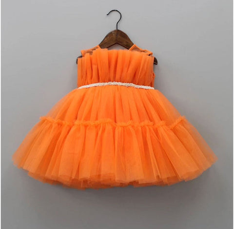 Pre-Order: Orange Front Ruffle Dress