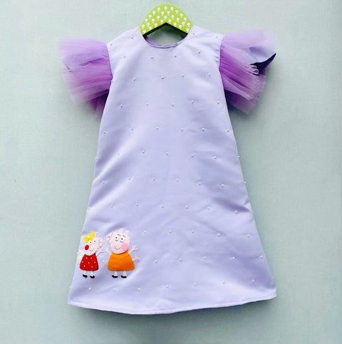 Pre-Order: Purple Peppa Pig Embroidered A-Line Dress