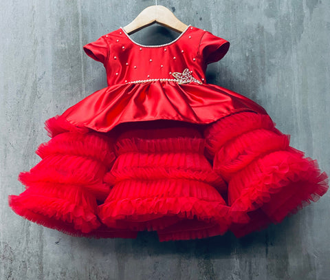 Pre-Order: Red Satin Peplum Dress