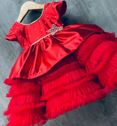 Pre-Order: Red Satin Peplum Dress