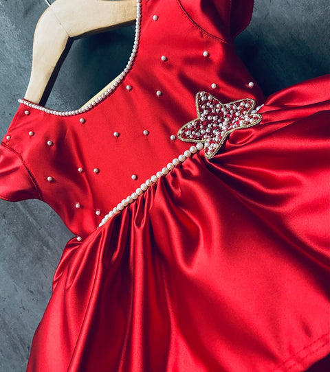 Pre-Order: Red Satin Peplum Dress