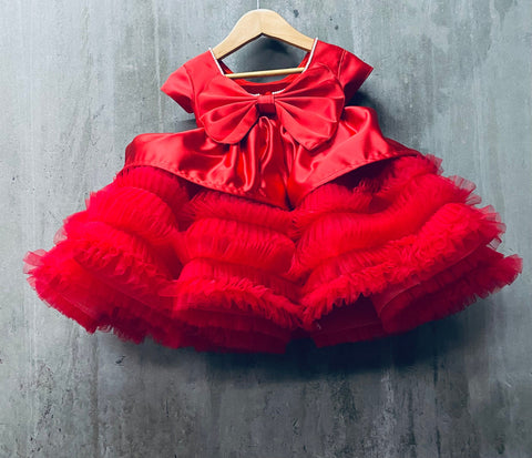 Pre-Order: Red Satin Peplum Dress